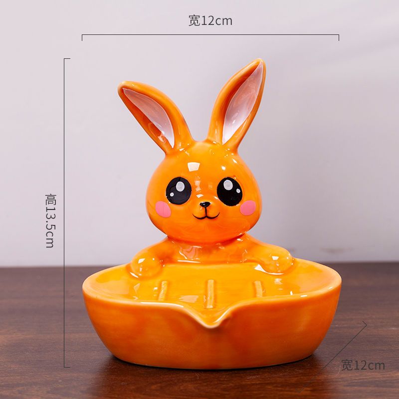 Feblilac Soap Box Ceramic Drain Soap Box Cute Little Rabbit Creative Bathroom