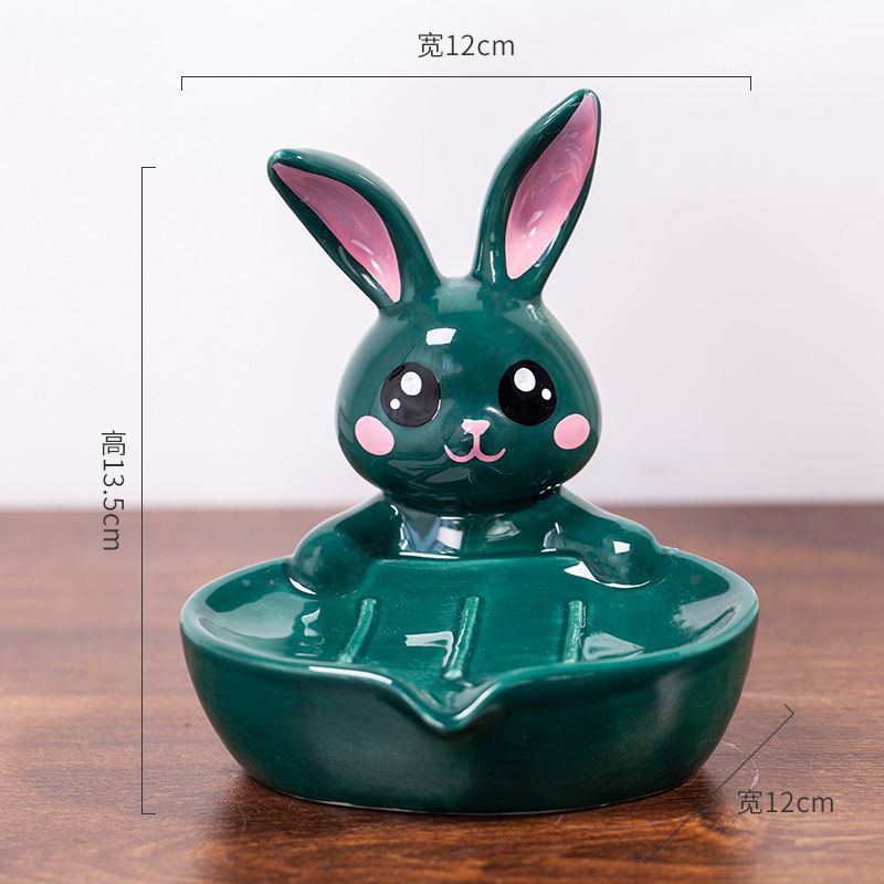 Feblilac Soap Box Ceramic Drain Soap Box Cute Little Rabbit Creative Bathroom