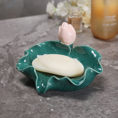 Feblilac Ceramic Soap Box Drain Household Lotus Leaf Soap Box