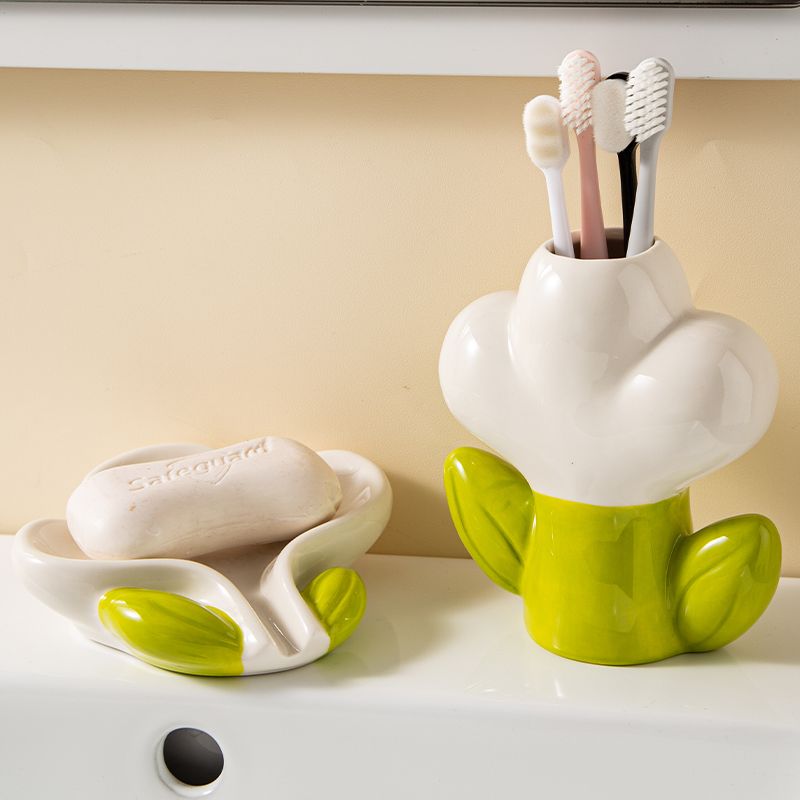 Feblilac Creative Ceramic Soap Box, Flower Toothbrush Holder, Sink Storage Cylinder, Bathroom Soap Box Decorat - view 3