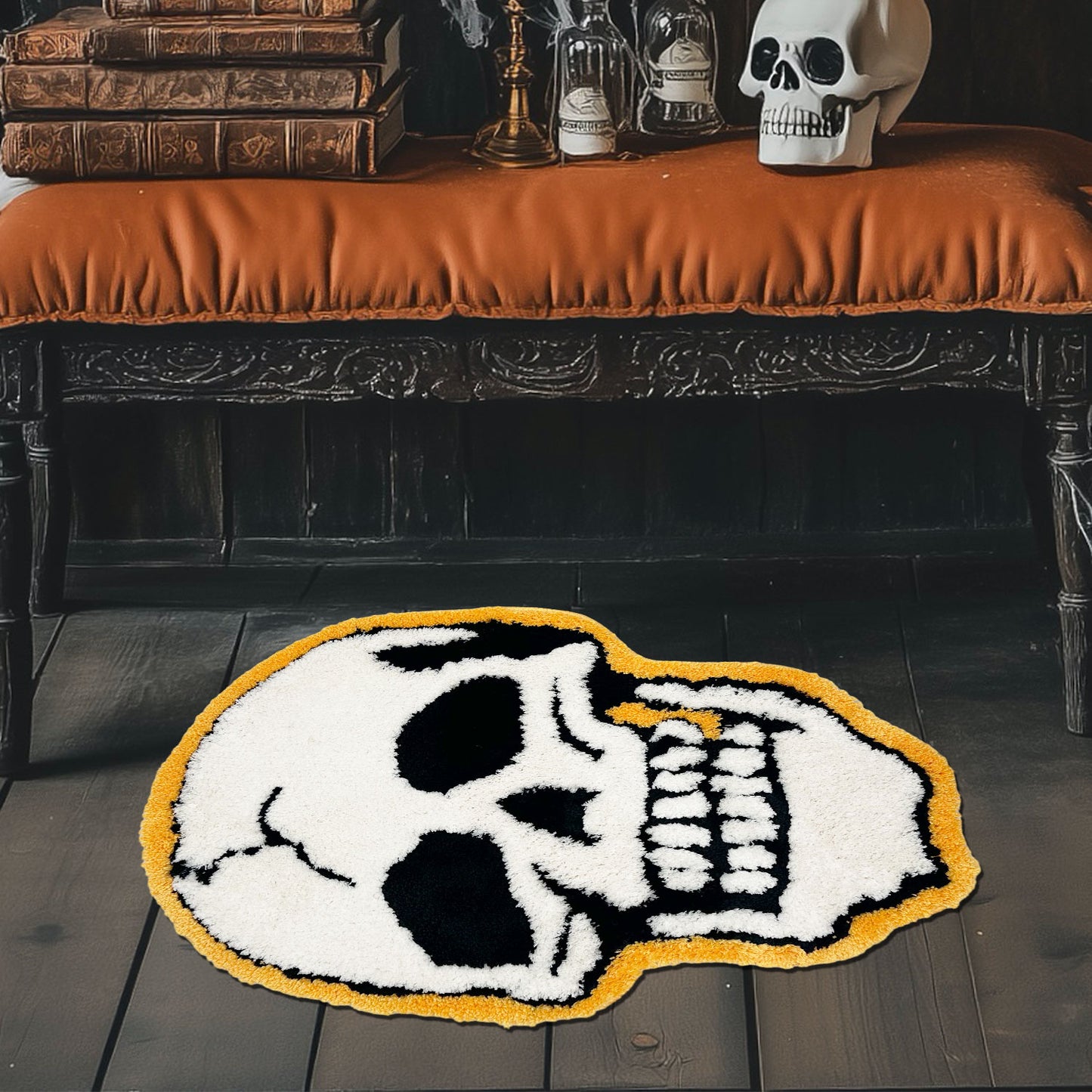 Feblilac Skull Tufted Bath Mat Funny Halloween Non-slip Bathroom Rug