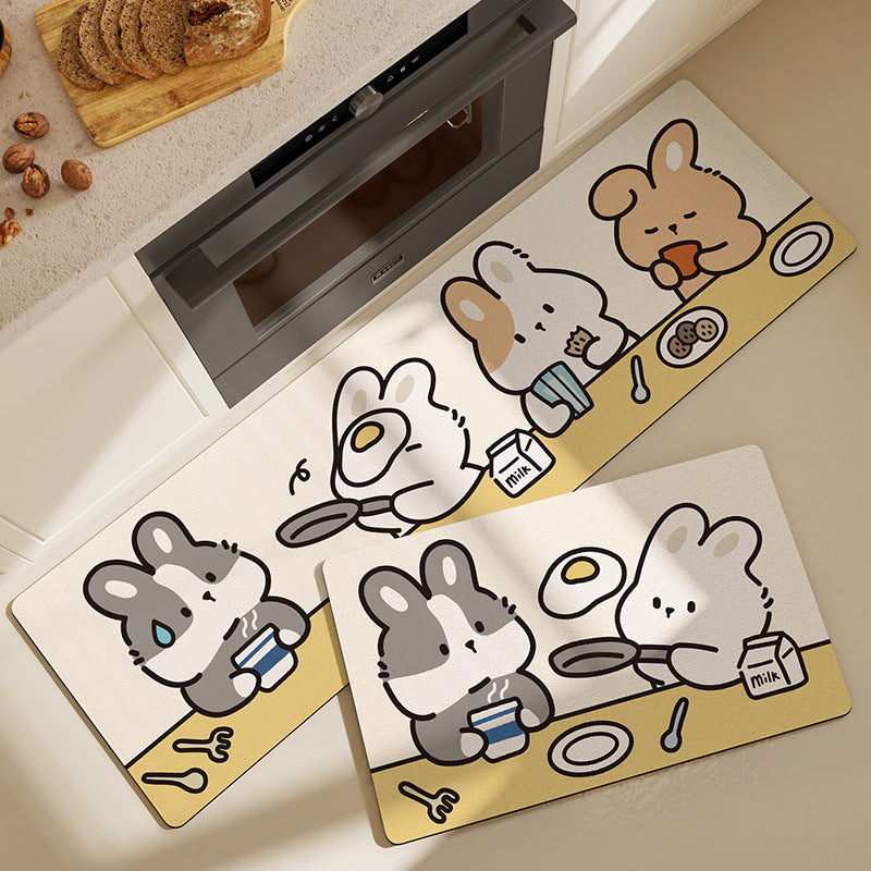 Feblilac Cute Rabbit PVC Leather Kitchen Mat