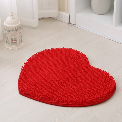 Feblilac Heart-shaped Solid Chenille Non-Slip Microfiber Shag Bathroom Rug Mat