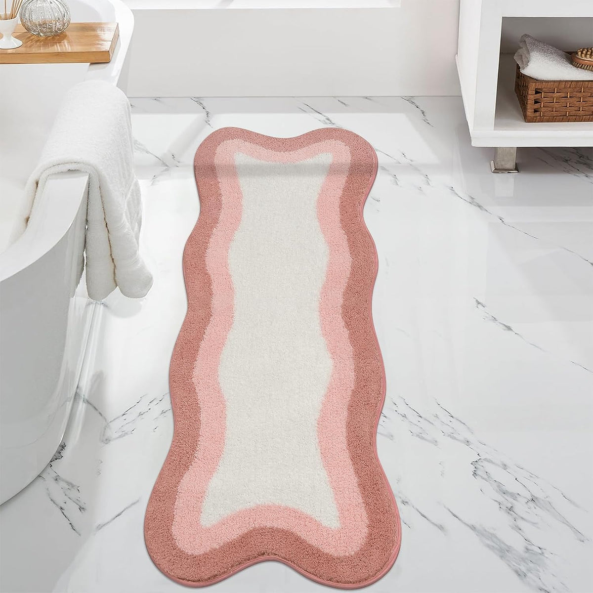 Pink Gradient Bath Mats, Rug for Bathroom, Cute Non-Slip Irregular Shape Carpet for Shower Room - view 9