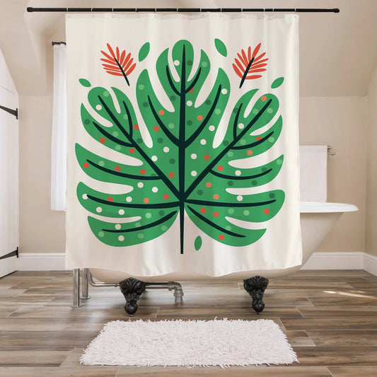 Feblilac Color Dot Green Monstera Shower Curtain