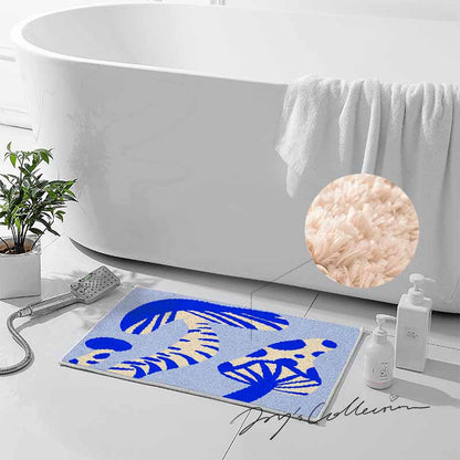 Feblilac Light Blue Mushroom Tufted Bath Mat