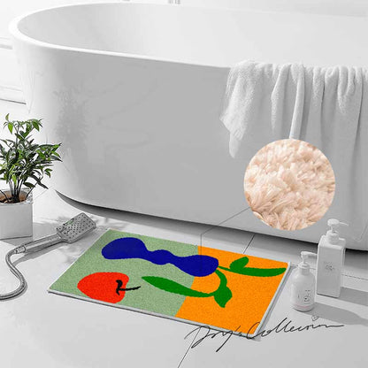 Feblilac Blue Vase and Apple Tufted Bath Mat