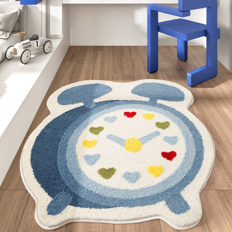 Feblilac Blue Alarm Clock Tufted Bath Mat