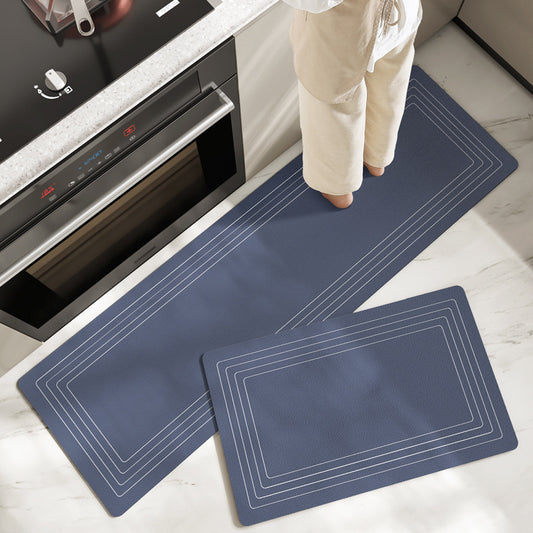 Feblilac Geometry Rectangular Frame PVC Leather Kitchen Mat