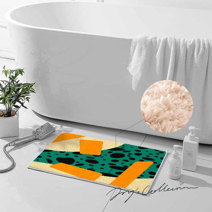 Feblilac Flowing Stain and Square Geometric Tufted Bath Mat