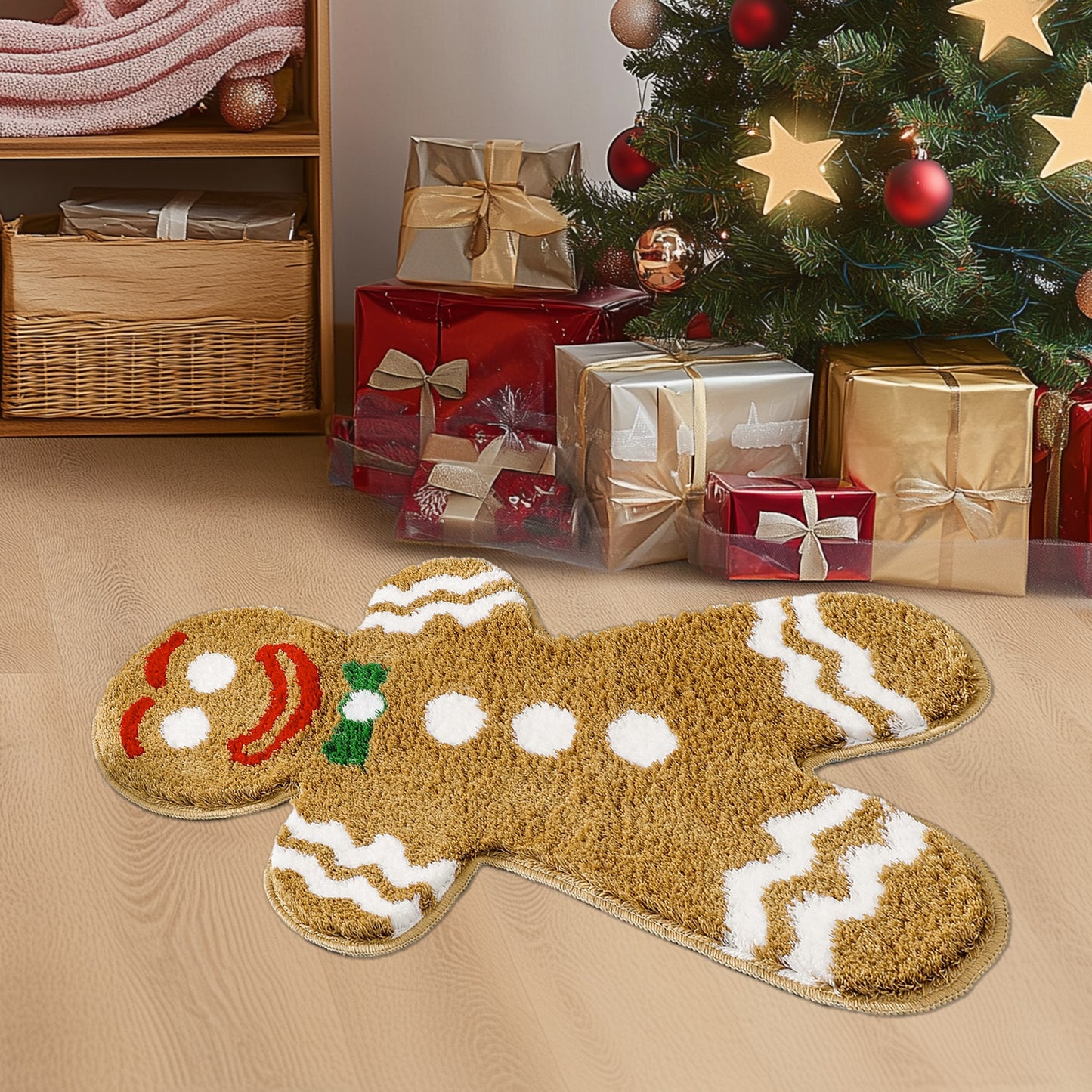 Cute Ginger Man Bath Mat, Gingerbread Man Cookies Bathroom Rug, 50x80cm / 19"x31"