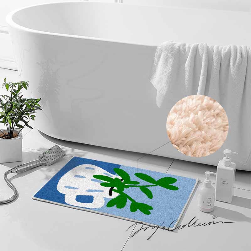Feblilac White Vase and Greenery Tufted Bath Mat