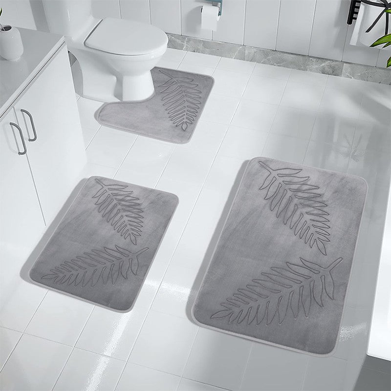 Feblilac Luxurious Embossed Leaves Memory Foam Bath Mat