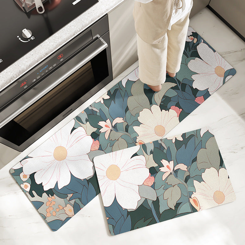 Feblilac Flower Garden PVC Leather Kitchen Mat