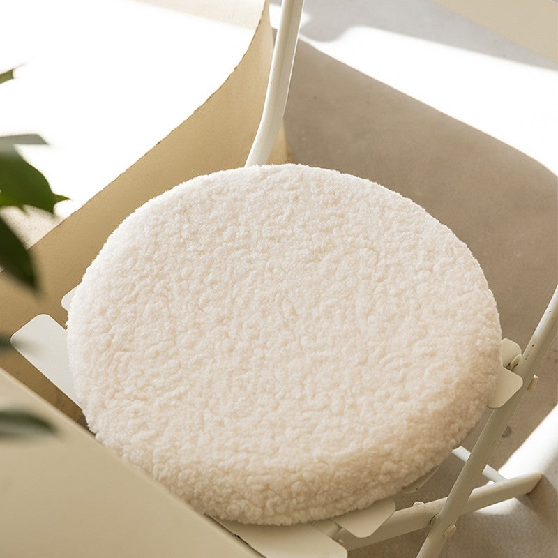 Feblilac Round Solid Faux Alpaca Plush Memory Foam Cushion