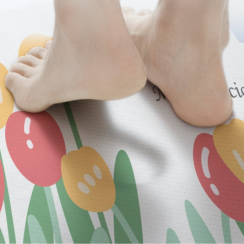 Feblilac Cute Tulips and Rabbit PVC Leather Kitchen Mat
