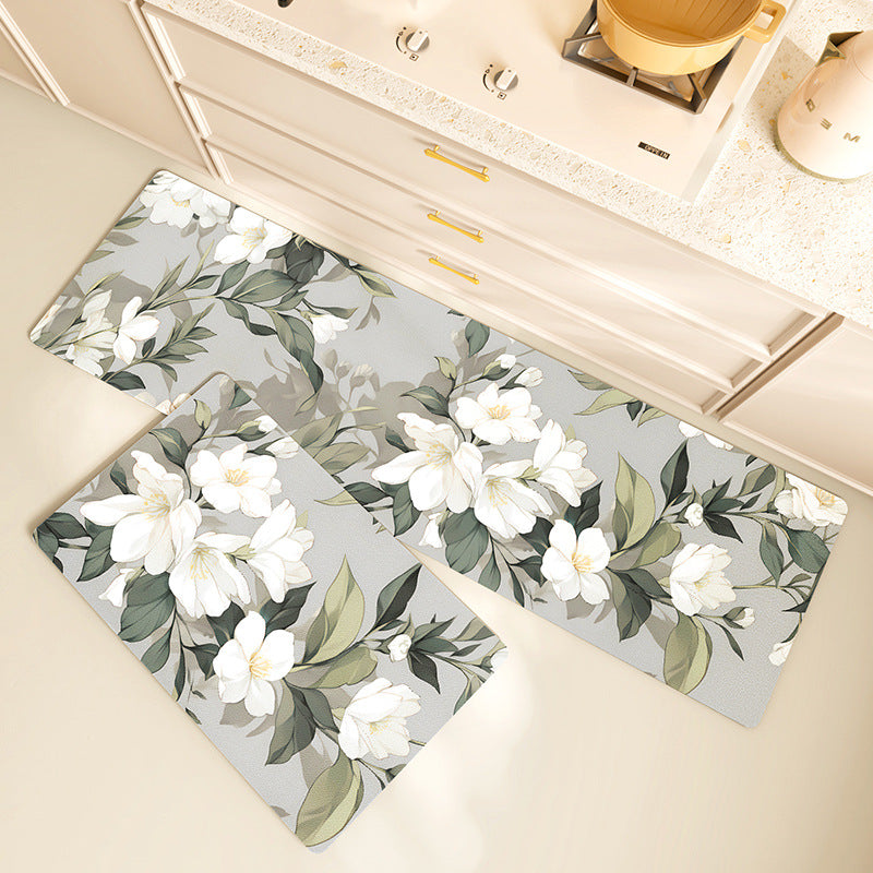 Feblilac Camellia Flowers PVC Leather Kitchen Mat