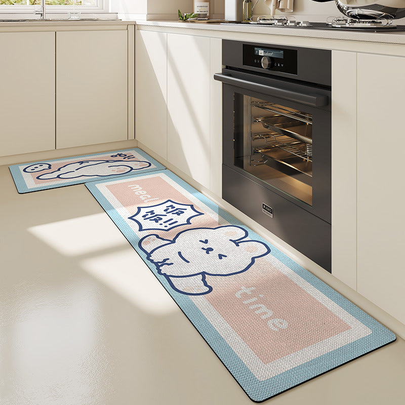 Feblilac Cute Meal Time Rabbit PVC Leather Kitchen Mat