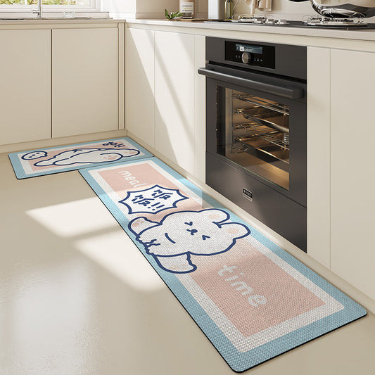 Feblilac Cute Meal Time Rabbit PVC Leather Kitchen Mat