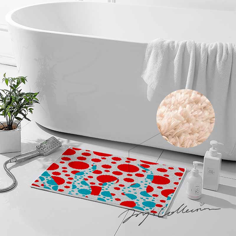 Feblilac Red and Blue Polka Dot Tufted Bath Mat