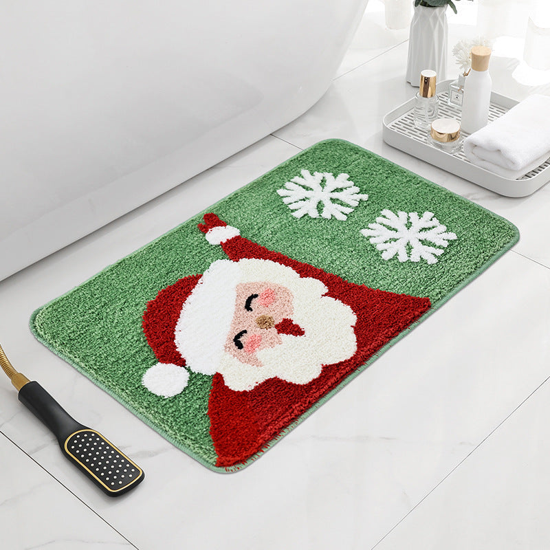 Bathroom Christmas Santa Claus and Snowflakes Tufted Bath Mat