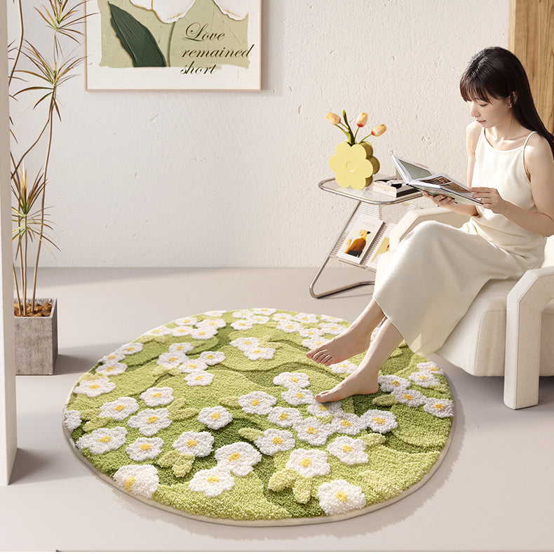 Feblilac White Flowers Handmade Tufted Acrylic Livingroom Carpet Area Rug - view 2