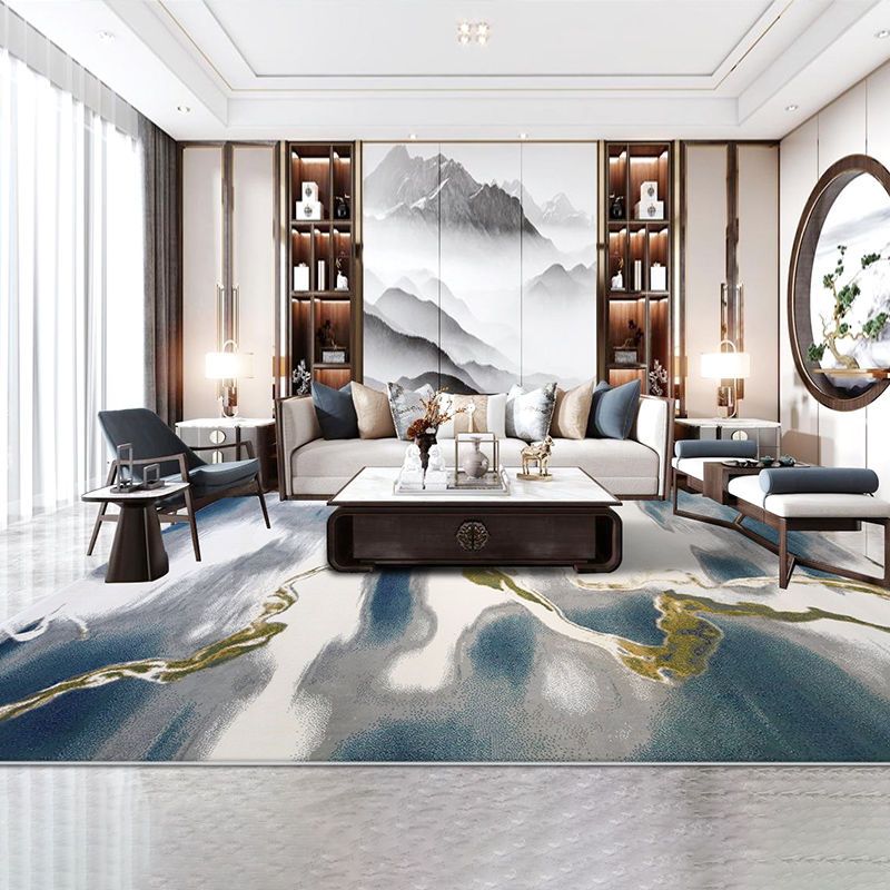 Abstract Modern Style Area Rug, Blue Grey Carpet for Living Room - view 2