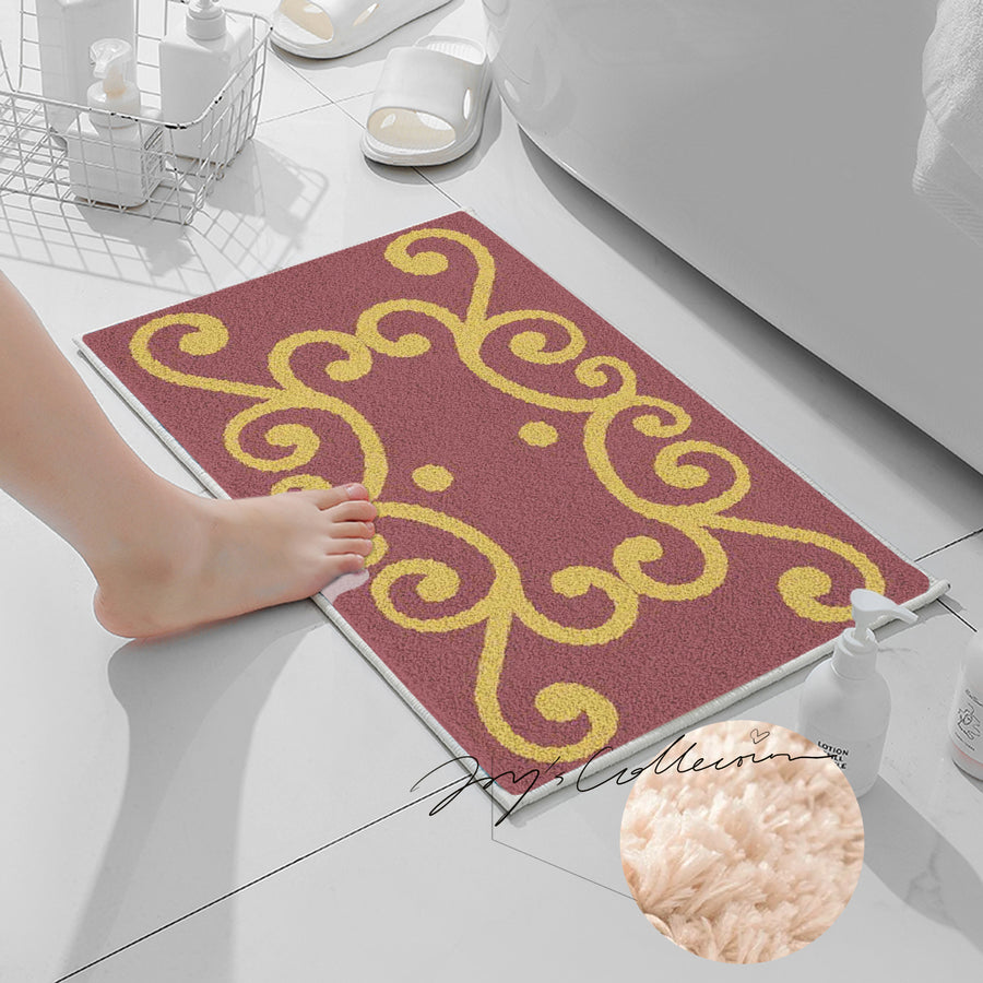 Feblilac Red Background Baroque Pattern Tufted Bath Mat - view 3
