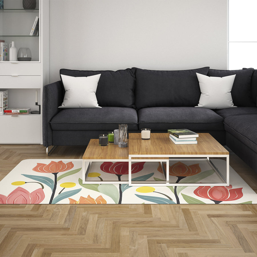 Feblilac Tulips Off-white Background Handmade Tufted Acrylic Livingroom Carpet Area Rug - view 2
