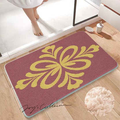 Feblilac Red Background Baroque Pattern Tufted Bath Mat