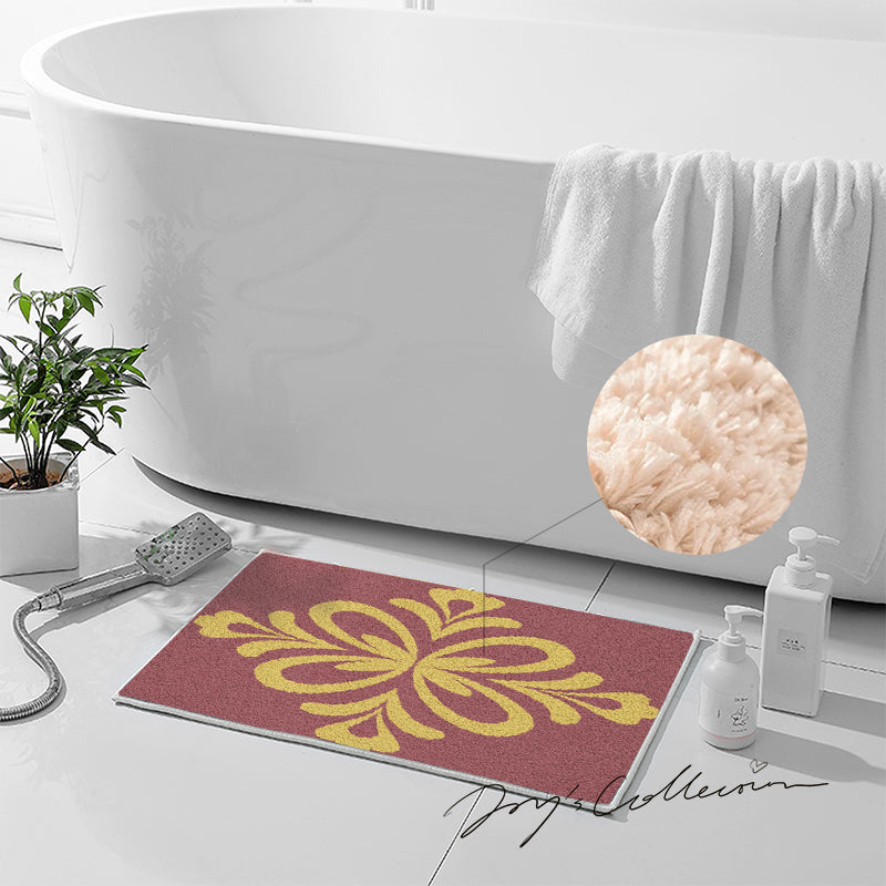 Feblilac Red Background Baroque Pattern Tufted Bath Mat