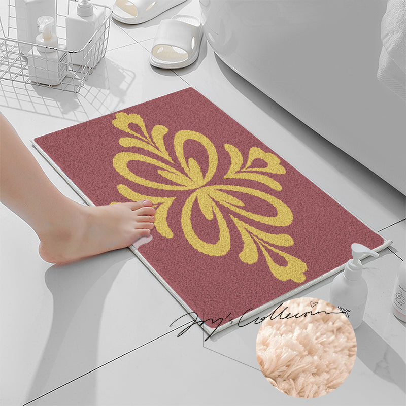 Feblilac Red Background Baroque Pattern Tufted Bath Mat