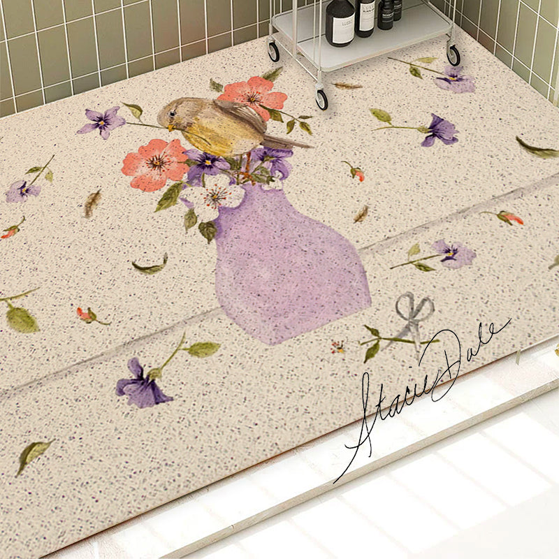 Feblilac Purple Vase Flower and Bird PVC Coil Bathtub Mat and Shower Mat by Stacie from US - view 2