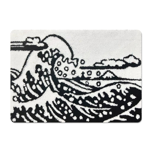 Feblilac Black and White Wave Bathroom Rug Bathmat