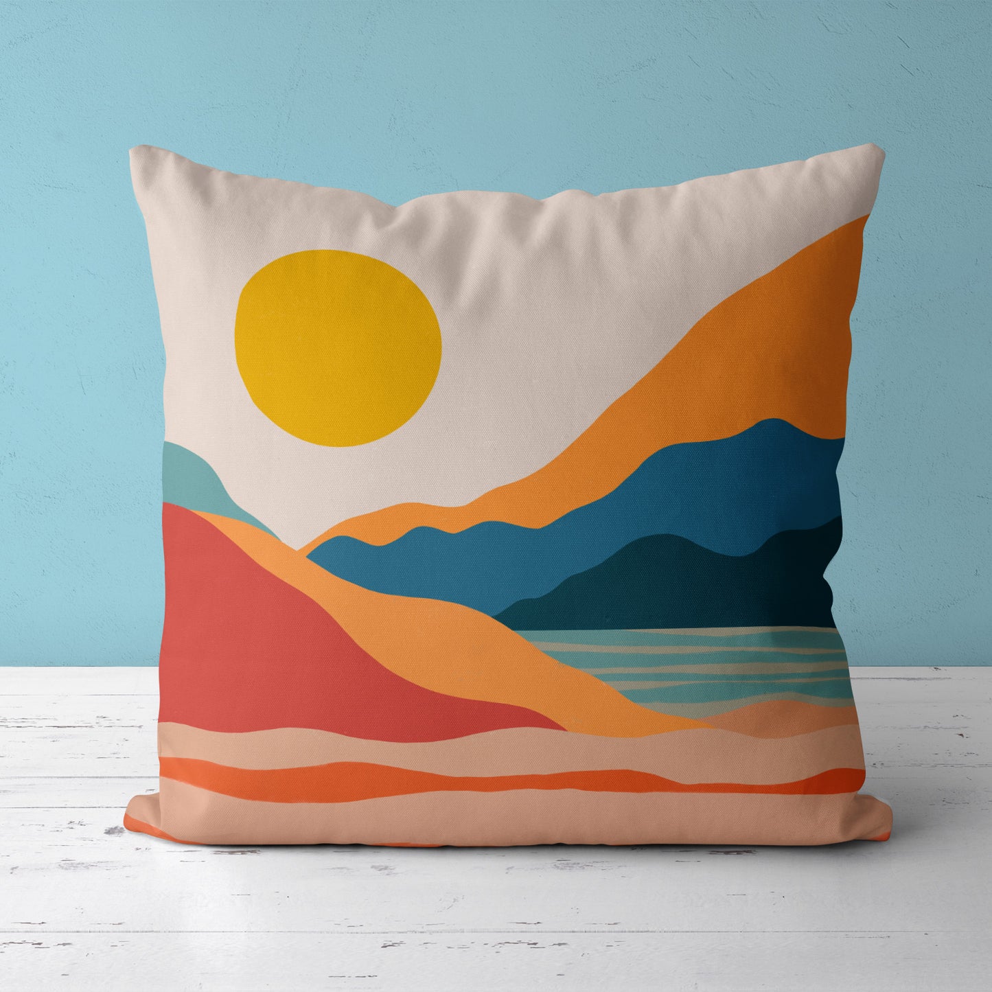 Feblilac Red Orange Blue Lake Sunset Cushion Covers Throw Pillow Covers