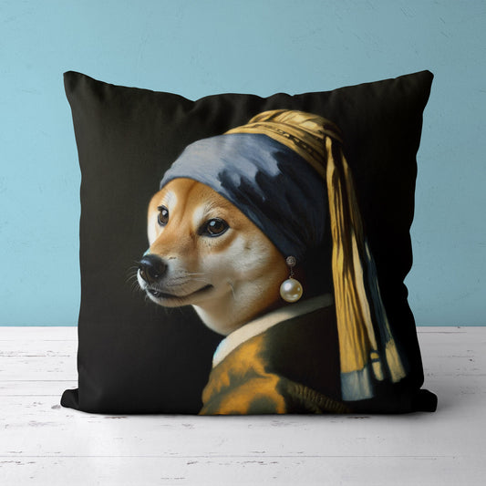 Feblilac Shiba Inu with Pearl Earrings Cushion Covers Throw Pillow Cover