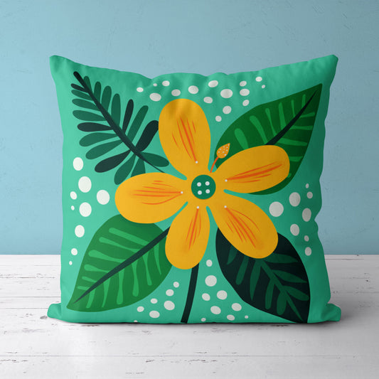 Feblilac Yellow Flower Green Background Cushion Covers Throw Pillow Covers