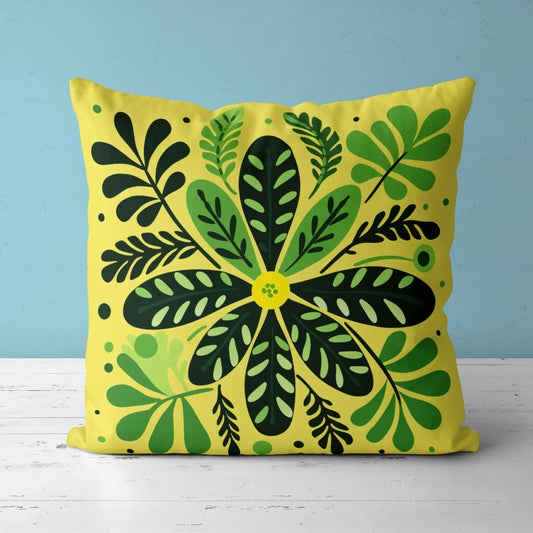 Feblilac Yellow Background Green Leaves Cushion Covers Throw Pillow Covers