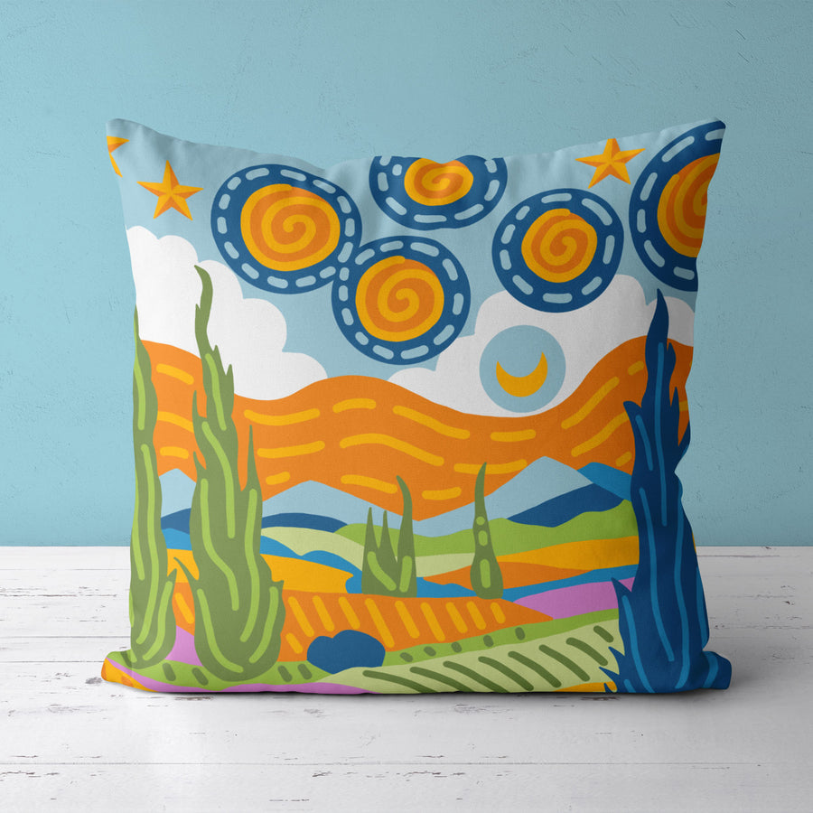 Feblilac Van Gogh Wheat Field Starry Sky Cushion Covers Throw Pillow Cover