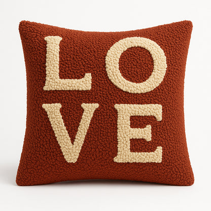 LOVE Tufted Throw Pillow Cover with Insert, Rust Brown Decorative Cushion Pillow, 18×18 in