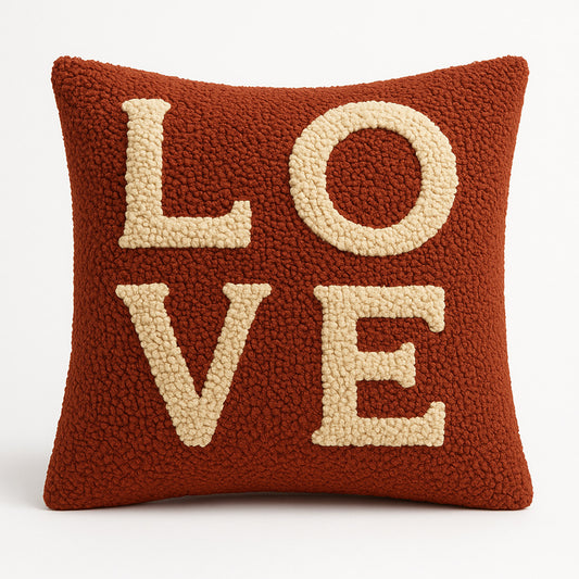 LOVE Tufted Throw Pillow Cover with Insert, Rust Brown Decorative Cushion Pillow, 18×18 in