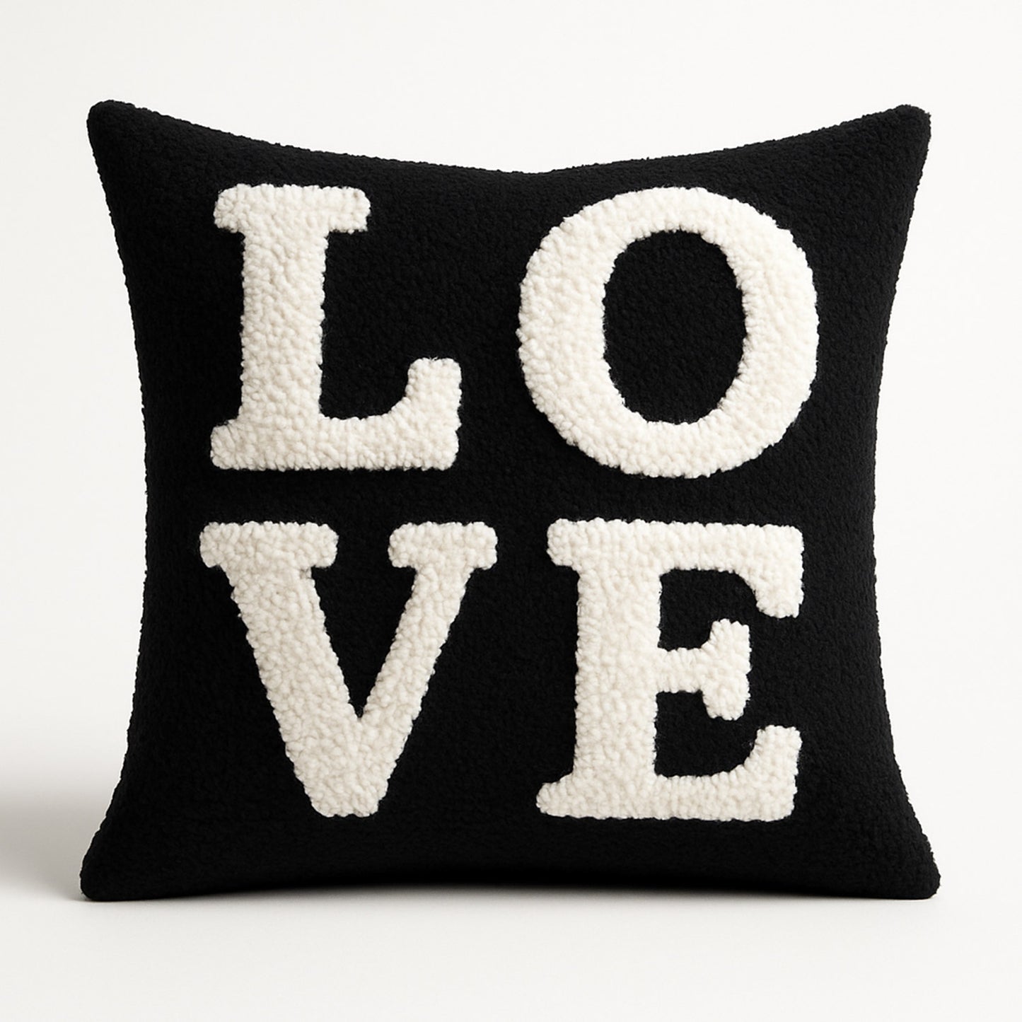 Feblilac LOVE Tufted Throw Pillow, Black and Cream Sherpa Textured Decorative Pillow with Insert