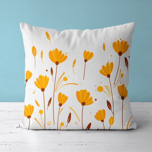 Feblilac Hand Painted Flowers Leaves Orange Yellow Cushion Covers Throw Pillow Cover