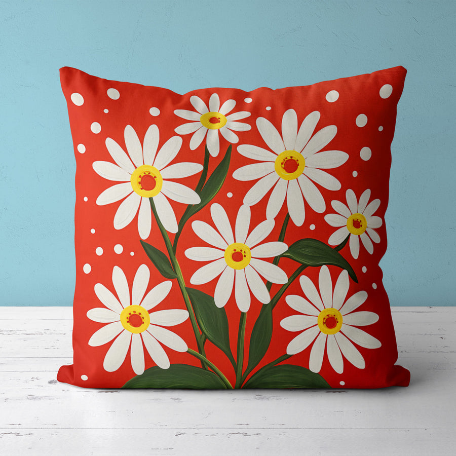 Feblilac Daisy Red Background Cushion Covers Throw Pillow Covers