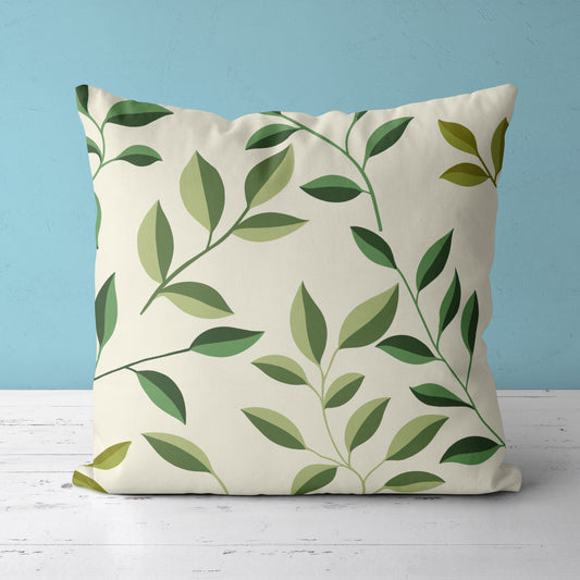 Feblilac Small Leaves Green Beige Background Cushion Covers Throw Pillow Covers