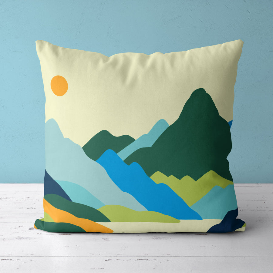 Feblilac Green Orange Mountains Sun Cushion Covers Throw Pillow Cover