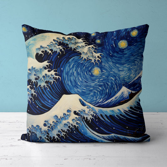 Feblilac Ukiyoe Sea Waves Starry Sky Cushion Covers Throw Pillow Cover