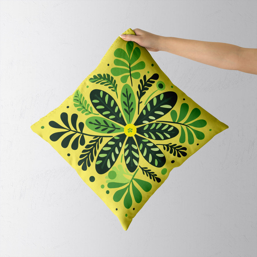 Feblilac Yellow Background Green Leaves Cushion Covers Throw Pillow Covers - view 2