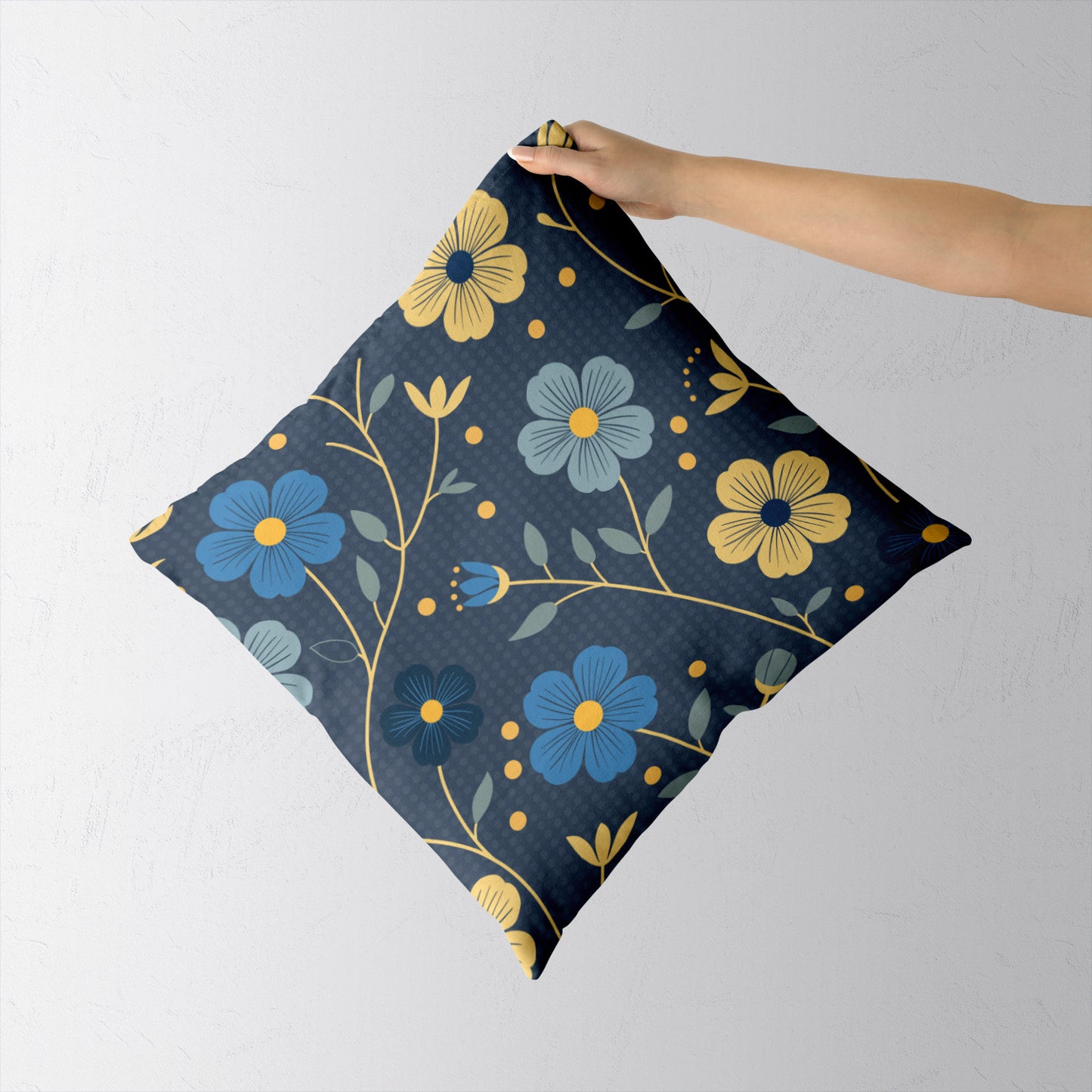 Feblilac Japanese Blue and Gold Flowers Cushion Covers Throw Pillow Covers