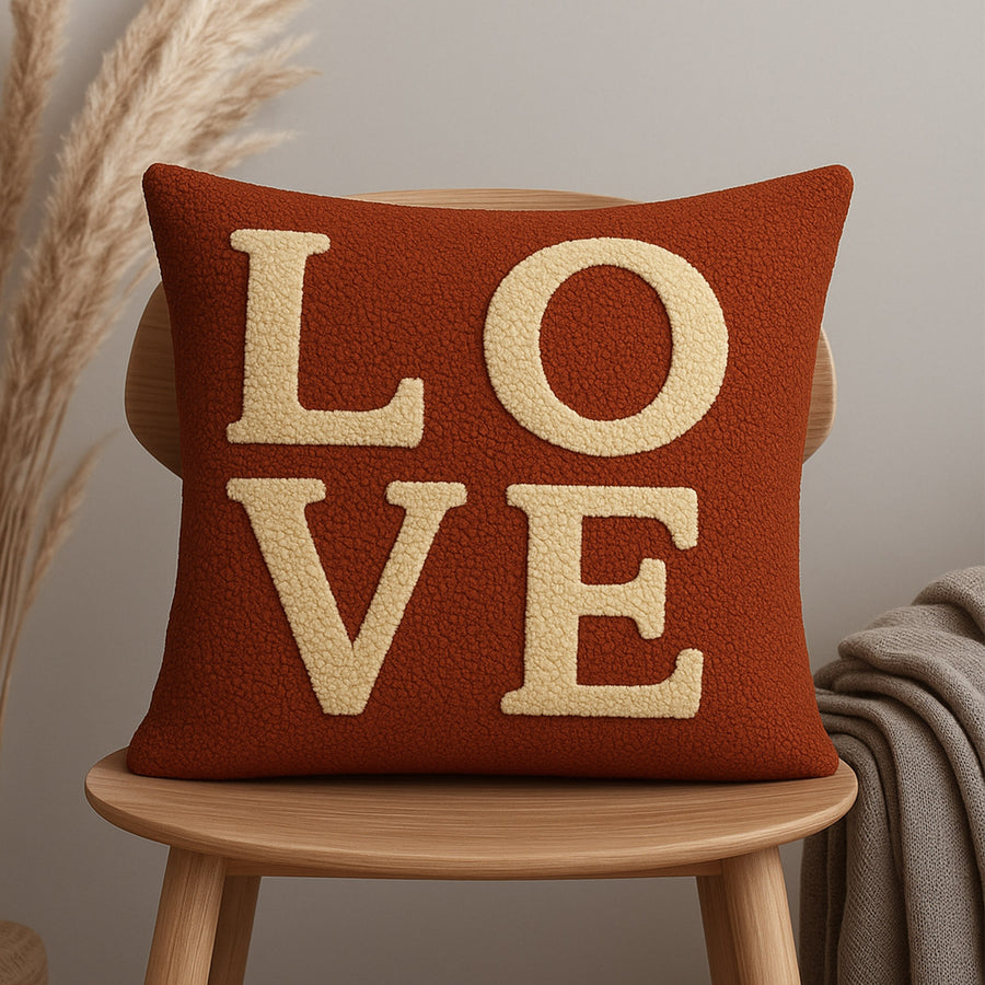 LOVE Tufted Throw Pillow Cover with Insert, Rust Brown Decorative Cushion Pillow, 18×18 in - view 2